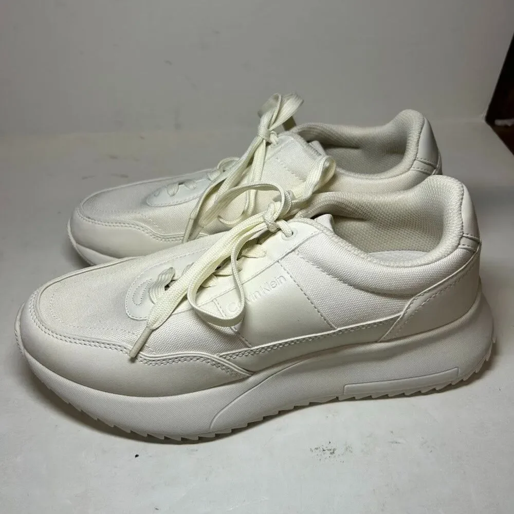 Calvin Klein Womens 8.5 M Ivory White Pippy Lace Up Casual Sneakers DISPLAY RI8